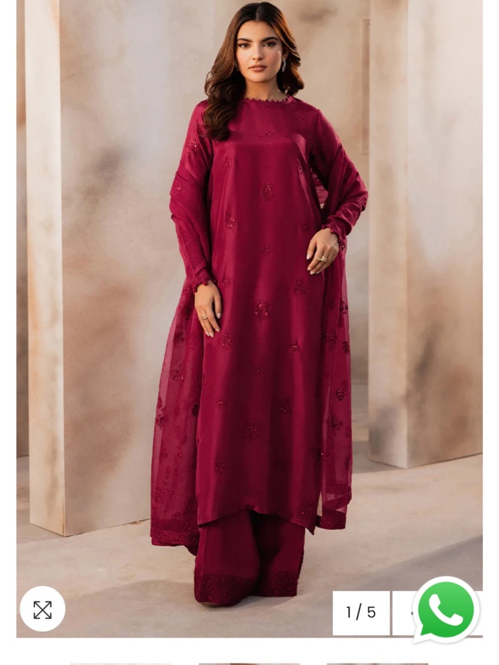Elegant Embroidered Midi Dress in Deep Berry